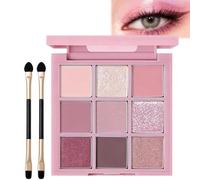 Pink Shimmer Eyeshadow Palette, 9 Color Matte & Shimmer Shades, Highly Pigmented, Long Lasting Makeup with Brushes, Perfect for Daily & Party Looks