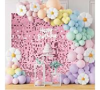 Pink Shimmer Wall Backdrop,24 Square Sequin Glitter Panels for Party Wall Decorations,Sparkle Photo Backdrop Panels for Wedding,Bachelorette Party&Birthday Decoration,Reflective Sequin Panels