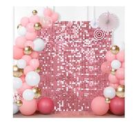 Pink Shimmer Wall Backdrop (Pack of 24) Square Shimmer Panels Sequin Photo Backdrops Decoration for Birthday Anniversary Engagement Christmas Parties Winter Glitter Bling Sequin Decor