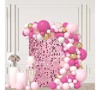 Pink Shimmer Wall Backdrop, Sparkling Sequins, 12PCS Sequin Decoration Panels, Glitter Glam Photo Background Decorations for Birthday Party Wedding Engagement Anniversary Graduation