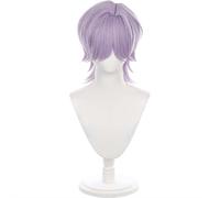 Pink Short Straight Wig for Men, Layered Anime Cosplay Wig with Cap for Halloween Costume Parties and Role Playing (Purple)