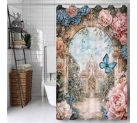 Pink Shower Curtain 200 x 300 cm Bathroom Curtain with 12 Hooks, Outdoor Garden Curtains Waterproof, Quick-Drying, Washable, Weighted Hem, BathCurtain for Spring Bathroom Decor Landscape -ly649