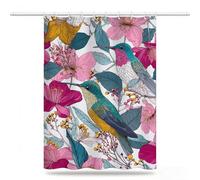 Pink Shower Curtain 90 x 180 cm, Waterproof Shower Curtain Quick Dry Bath Washable Polyester Fabric, Extra Long Weighted Hem with 12 Hooks Bathroom Decor Gifts for Women, Hummingbird Curtains,Model957