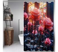 Pink Shower Curtain Rose Shower Curtains for Bathroom, HD Printing Waterproof Bathroom Curtains with 12 Hooks, Polyester Bath Curtain Machine Washable for Shower Stall 160 x 200 cm -ly2507236QW