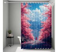 Pink Shower Curtain, Shower Curtains Cherry Blossoms Bathroom Curtains with 12 Hooks, HD Printing Waterproof Bath Curtain Quick-Drying Washable for Wet Room, Bathroom Decor 90 x 200 cm -ly25072FY