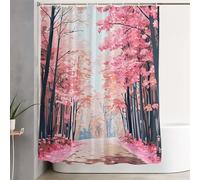 Pink Shower Curtain Tree Curtains with Plastic Hooks and Weighted Hem, Waterproof Polyester Quick-Drying Fabric, Washable, Decoration Lightweight Bath Screen for Bathroom Wet Room Tub 90x200 cm 3Y-158