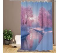 Pink Shower Curtain, Winter Shower Curtains 200x220cm Bathroom Curtains, Durable Waterproof Polyester Fabric Bath Curtain, with 12 Hooks - Easy Clean, Washable and Weighted Hem for UK Homes W1-170