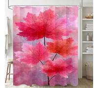 Pink Shower Curtains for Bathroom 120x200cm, Long Waterproof Bath Curtain, Extra Large Polyester Fabric Window Drapes with 12 Hooks, Weighted Hem Showering Panel, Maple Leaves 48x79Inch J-402