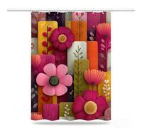 Pink Shower Curtains for Bathroom 180x240cm, Long Waterproof Bath Curtain, Extra Large Polyester Fabric Window Drapes with 12 Hooks, Weighted Hem Showering Panel, Geometry Curtains 72x96inch, Model704