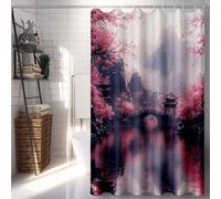 Pink Shower Curtains for Bathroom, Shower Curtain Cherry Blossoms Bathroom Curtains with 12 Hooks, Waterproof Bath Curtain Machine Washable Fabric, Bath Tub, Home Accessories 180 x 240 cm -lsy25077T