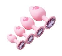 Pink Silicone Anal Plug for Woman 4 Sizes Cat Paw Pattern Smooth Surface Butt Plug Crystal Base Sex Toys for Woman Anal Dildo