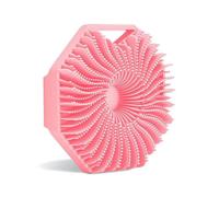 (Pink) Silicone Body Scrubber Bath Brush With Ergonomic Handle Portable Shower Massage Cleaning Exfoliating Brush