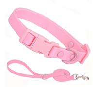 Pink Silicone Dog Collar and Leash Set, Waterproof Plastic PVC Rubber Washable Quick Release Buckle Water Swim Girl Puppy Collars for Small Medium Large Pet Female Dogs, S