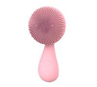 Pink Silicone Facial Cleansing Brush, USB Rechargeable Sonic Vibration Face Massager with Strong Attachment Force Beads, Gentle Exfoliating, Deep Pore Cleansing