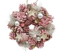 (Pink & Silver) 34cm Christmas Pinecone Wreath w/ Jute Hanger Decoration