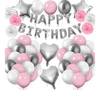 Pink Silver Balloons & Confetti - Happy Birthday Letter Banner & Party Supplies for Men, Women & Kids