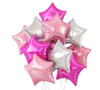 Pink Silver Foil Star Balloon,10Pcs Rose Star Shaped Foil Balloons,18Inch Hot Pink Silver Laser Helium Balloons for Brithday,Anniversary,Engagement,Wedding Party Decorations