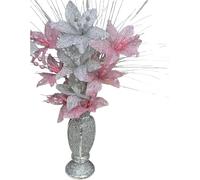 Pink & Silver Glitter Romany Flower with Vase Ornament, Crushed Diamond Mosaic Vase with Artificial Silk Bloomers, Handmade Bling Home Decoration for Wedding, Living Room, Office, 65 cm Tall