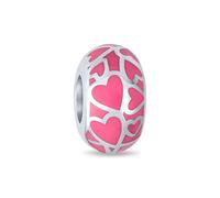 Pink Silver Open Heart Cutout Love Murano Glass Spacer Charm Bead For Women For Teen .925 Sterling Silver Core Fits European Bracelet