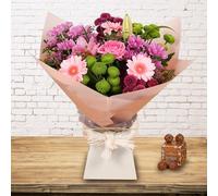Pink Simplicity Hand Tied Fresh Flower Bouquet - Next Day Prime Delivery | Perfect for Birthdays, Anniversaries, and Thank You Gifts (+ Salted Caramel Truffles)