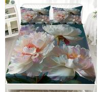 Pink Single Fitted Sheet set 36x75 inch - 30cm Deep Pocket | Painted Peony Floral Pattern Fitted Bed Sheet Soft Microfibre with 2 Pillowcases, Wrinkle & Shrink Resistant Bottomsheet