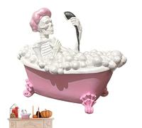 Pink Skeleton Bathing In The Bubble Bath, Ghost Decor Resin Halloween Figurine, Haunted House Decoration, Pink Bathtub Ghost Prop, Easy To Display, 14cm, For Home Styling, Or Miniature Haunted Scenes