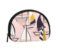 Pink Sketch Sailing Full Format Printed Polyester Portable Mini Storage Bag Shell Shaped Wallet Small Coin Wallet Shell Storage Bag