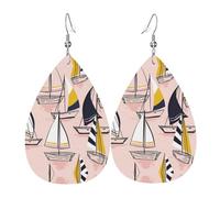 Pink Sketch Sailing Leather Earring For Women Teardrop Pierced Leather Earrings Set Birthday Xmas Jewelry Gifts For Women