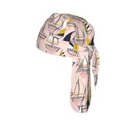 Pink Sketch Sailing Print Helmet Cap Quick Dry Cycling Skull Wrap Breathable Polyester Adjustable Adult Summer Beanie