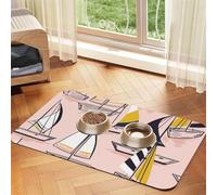 Pink Sketch Sailing Print Pet Feeding Mat For Dogs & Cats Absorbent Waterproof Dog Food Mat Non-Slip Pet Bowl Placemat Quick Dry Floor Protector Leather Tablecloth