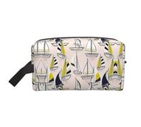 Pink Sketch Sailing Print Storage Bag – Large Travel Cosmetic Makeup Bags, Portable Pouch Organizer for Toiletries, Accessories