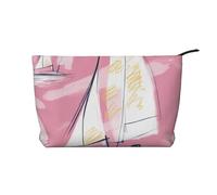 Pink Sketch Sailing Prints Corduroy Makeup Bag for Women Girls, Spacious Travel Cosmetic Organiser for Make-up, Toiletries & Essentials