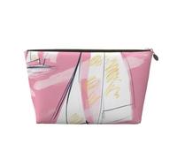 Pink Sketch Sailing Prints PVC Leather Travel Toiletry Bag with Gold Zippers, Waterproof Cosmetic Organiser for Makeup, Toiletries & Essentials