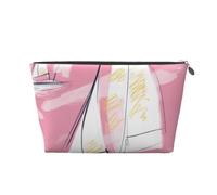 Pink Sketch Sailing Prints PVC Leather Travel Toiletry Bag with Silver Zippers, Waterproof Cosmetic Organiser for Makeup, Toiletries & Essentials