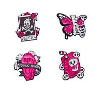Pink Skull Brooch Set Skull Enamel Brooch Pins Cartoon Romanticism Pin Set Lapel Pins Halloween Enamel Pins Accessory for Backpacks Badges Hats Bags for Women Men Girls Kids Gift