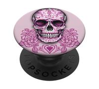 Pink Skull Cross Heart Day of Dead Dia De Los Muertos PopSockets Adhesive PopGrip