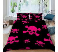 Pink Skull Head Duvet Cover Set with 2 Pillow Shams 3D Print Pink Horror Comforter Cover Set 3 Pcs with Zipper Closure, for Kids Teenagers Adult Double（200x200cm）