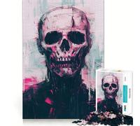 Pink Skull Painting 1000 Piece Jigsaw Puzzles for Adults Jigsaw Memory Gain Stress Release Design Assembly Xmas Gift (38x26cm)