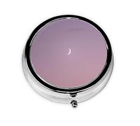 Pink Sky and Moon Printed Pill Box 3 Component Mini Small Pill Case Cute Pill Organizer Portable Round Pill Container Holder to Hold Vitamins Medication
