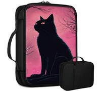 Pink Sky Black Cat Bible Bag Large Bible Case Cover for Women Men, Multi-Functional Church Bag Bible Protector with Handle Zippered Pocket Christian Gift Bible Study Supplies