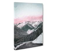 Pink Sky Over the Mountain Canvas Print | Gallery Wrapped 30mm Frame Wall Art | 30x20 inches | Ready to Hang | Abstract Landscape Picture | Living Room Bedroom Lounge Office
