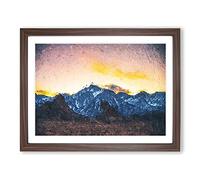 Pink Sky Over The Mountain Top Modern Art Framed Print | A2 Walnut Framed Wall Art | Ready to Hang | Modern Landscape Picture | Living Room Bedroom Lounge Office