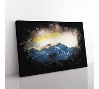 Pink Sky Over The Mountain Top Paint Splash Modern Art Canvas Wall Art Print Ready to Hang, Framed Picture for Living Room Bedroom Home Office Décor, 60x40 cm (24x16 Inch)