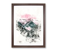 Pink Sky Over The Mountain Watercolour Modern Framed Print | A2 Walnut Framed Wall Art | Ready to Hang | Modern Landscape Picture | Living Room Bedroom Lounge Office