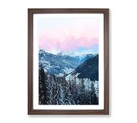 Pink Sky Over The Mountains In Italy In Abstract Modern Framed Print | A4 Walnut Framed Wall Art | Ready to Hang | Abstract Landscape Picture | Living Room Bedroom Lounge Office