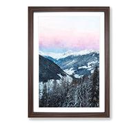 Pink Sky Over The Mountains in Italy Painting Framed Print | A2 Walnut Framed Wall Art | Ready to Hang | Modern Landscape Picture | Living Room Bedroom Lounge Office