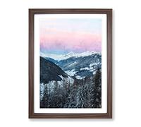 Pink Sky Over The Mountains In Italy Painting Modern Framed Print | A2 Walnut Framed Wall Art | Ready to Hang | Modern Landscape Picture | Living Room Bedroom Lounge Office