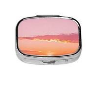 Pink Sky Print Pill Box, Compact Pill Organizer with Full-Print Design for Travel and Daily Use