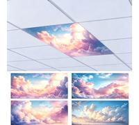 Pink Sky with Clouds Fluorescent Light Covers, 4Pcs Light Cover Filters for Ceiling Lights Decorative Magnetic Light Covers for Home Office Creative Light Filters Decor 4 x 2 ft