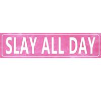Pink Slay All Day Signs Metal Tin Signs Preppy Stuff For Girls 10 12 Funny Poster Aesthetic Room Decor Preppy Stuff For Room Cute Room Decor For Teen Girls 4x16 Inch